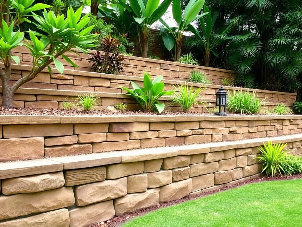 Terraced Sandstone Retaining Wall